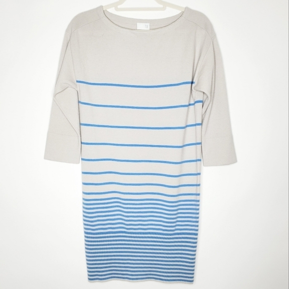 TSE Cashmere Sweater Dress Size M Striped Stretch Soft Classic Career - Picture 1 of 11